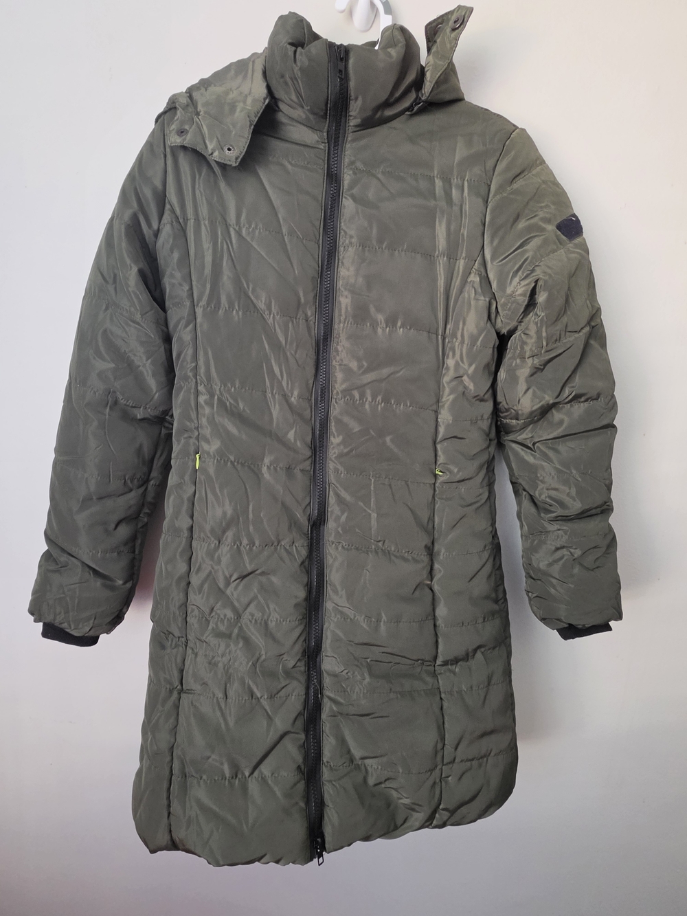 Women's Olive Green Quilted Long Puffer Coat - Insulated Winter Jacket